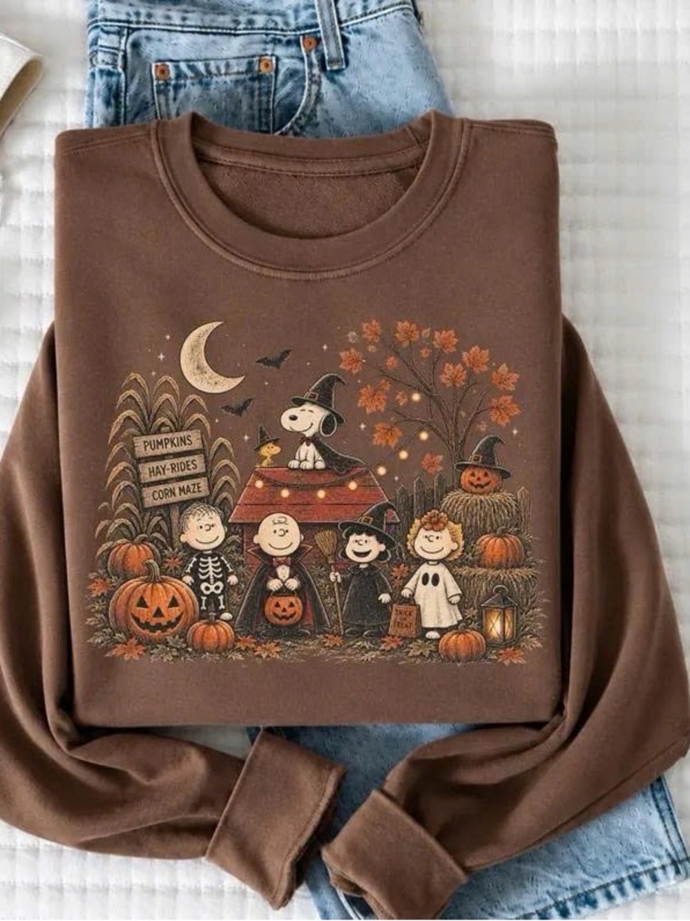 Brown Halloween Snoopy Graphic Sweatshirt - Womens